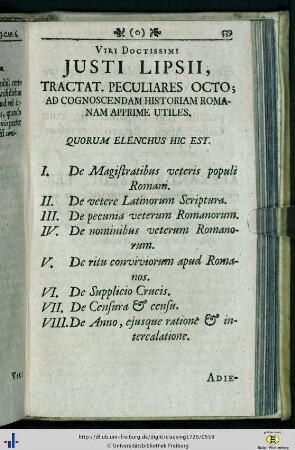 Viri Doctissimi Justi Lipsii tractat. peculiares octo