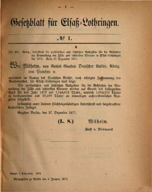 Gesetzblatt für Elsaß-Lothringen. 1872, 1872