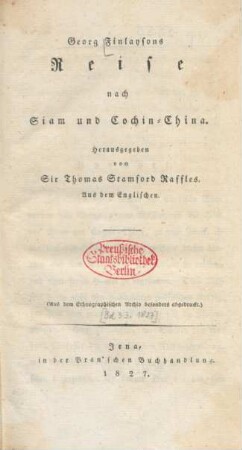 Georg Finlaysons Reise nach Siam und Cochin-China
