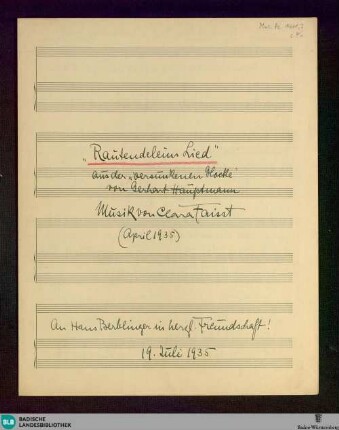 Rautendeleins Lied - Mus. Hs. 1411,3 2. Ex : V, pf; e; RebF CF 104