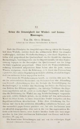 XI. Ueber die Genauigkeit der Winkel- und Linien- Messungen.