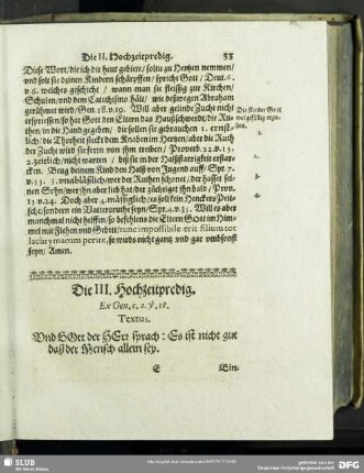 Die III. Hochzeitpredig. Ex Gen.c.2.v.18