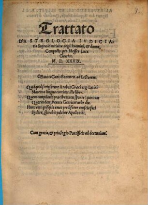 Trattato d'Astrologia Ivdiciaria : Sopra le natiuita degli huomini, & donne