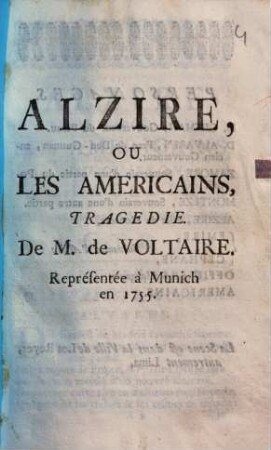 Alzire, ou les Américains : tragédie
