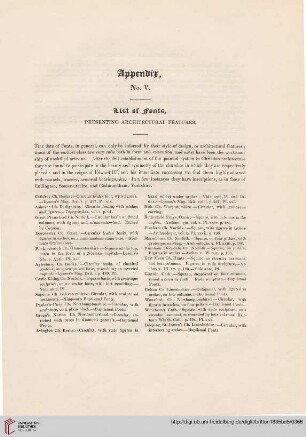 Appendix No. V: List of fonts, presenting architectural features