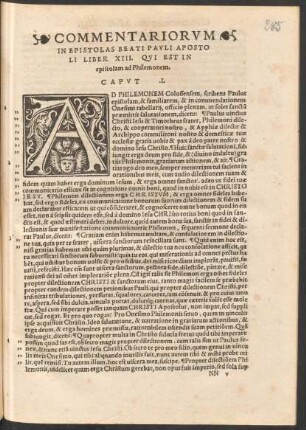 Commentariorum In Epistolas Beati Pauli Apostoli Liber XIII. Qui Est In epistolam ad Philemonem.