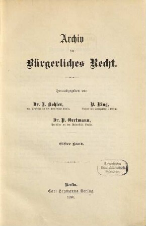 Archiv für bürgerliches Recht. 11. 1896