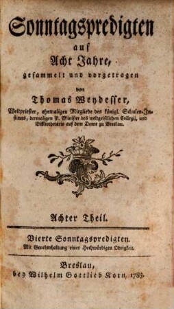 Sonntagspredigten auf Acht Jahre, 8. Vierte Sonntagspredigten