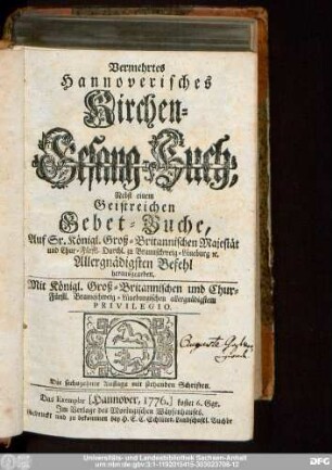 Vermehrtes Hannoverisches Kirchen-Gesang-Buch