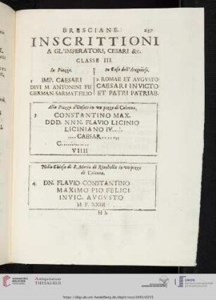 Inscrittioni a gl'Imperatori, Cesari etc