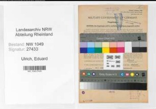 Entnazifizierung Eduard Ulrich , geb. 09.05.1897 (Bahninspektor)