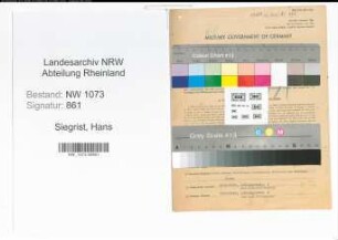 Entnazifizierung Hans Siegrist , geb. 26.08.1912 (Reichsbahnsekretaer)