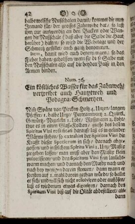 Num. 76. Ein köstliches Wasser für das Zahnweh/... - Num. 150. Das Blut zu stillen.