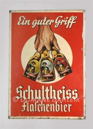 Reklameschild aus Blech "Schultheiss Flaschenbier"