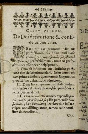 Caput Primum. De Dei definitione & consideratione varia