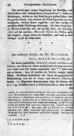 Aus mehreren Briefen des Dr. Burckhardt : Paris, den 8 u[nd] 20 Nov[ember] u[nd] 3 Dec[ember] [17]98