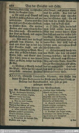 XXXVII. Gewisse Lateinische Hymni, wie solche bey denen Wochen-Predigten in der Kirche zum Heiligen Creutz, zu Anfange des Gottesdienstes, von Zeit zu Zeit gesungen werden