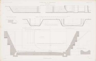 Dockbauten, Birkenhead: Längsschnitt, Querschnitt Trockendocks, Querschnitt Postschiff Scotia (aus: Atlas zur Zeitschrift für Bauwesen, hrsg. v. G. Erbkam, Jg. 12, 1862)