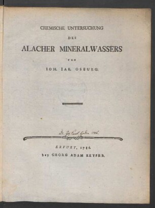Chemische Untersuchung Des Alacher Mineralwassers