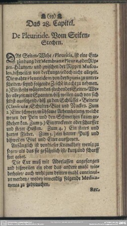 Das 28. Capitel. De Pleuritide. Vom Seiten-Stechen