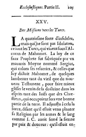 XXV. Des Mißions vers les Turcs