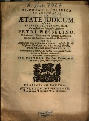 Disputatio iuridica inauguralis de aetate iudicum