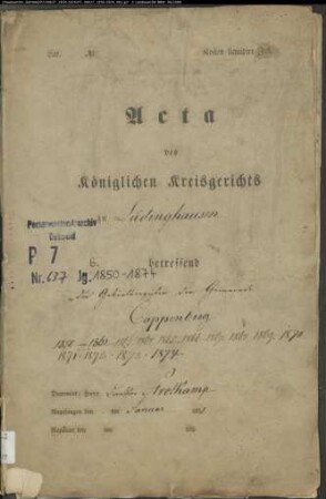 Kirchenbuchduplikat der katholischen Gemeinde Bork (G 1850-1874). (Gemeinde: Cappenberg, katholische Gemeinde)