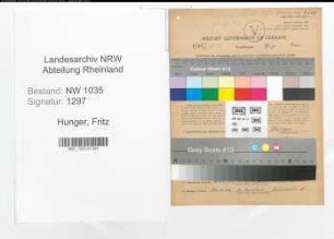 Entnazifizierung Fritz Hunger , geb. 13.03.1902 (Betriebsassistent)