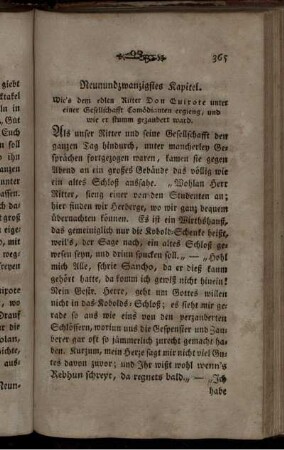 Neunundzwanzigstes Kapitel. Wie's dem edlen Ritter Don Quixote unter einer Gesellschaft Comödianten ergieng, und wie er stumm gezaubert ward.