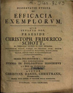 Dissertatio Ethica De Efficacia Exemplorum
