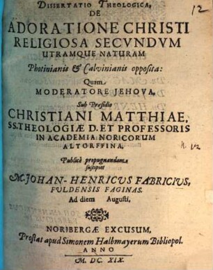 Diss. theol. de adoratione Christi religiosa secundum utramque naturam