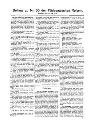 Umschau : Beilage zu Nr. 30 der Pädagogischen Reform