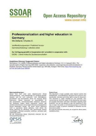 Professionalization and higher education in Germany