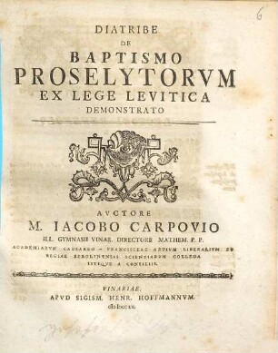 Diatribe de Baptismo Proselytarum ex lege Levitica demonstrato : particula [prima] - secunda