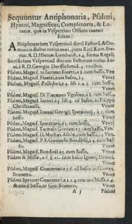 Sequuntur Antiphonaria, Psalmi, Hymni, Magnificat, Completoria, & Letaniae, quae in Vespertino Officio cantari solent.