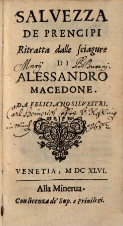 Salvezza de prencipi, ritratta dalle sciagure di Alessandro Macedone