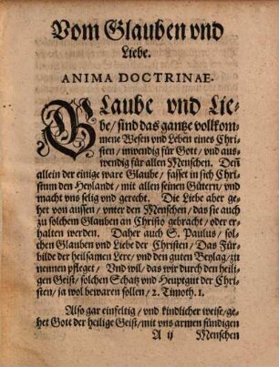 Anima Doctrinae. Das ist. Vom Glauben vnd Liebe in Christo Jhesu