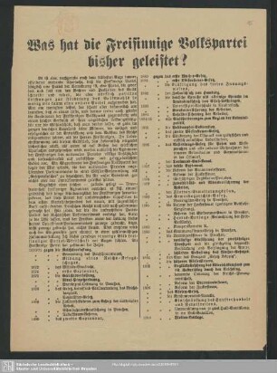 Was hat die Freisinnige Volkspartei bisher geleistet? : [Wahlaufruf zur Wahl von Dr. Paul Wilhelm Vogel aus Dresden]