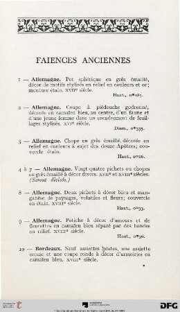 Faiences Anciennes (Nr. 1-132)