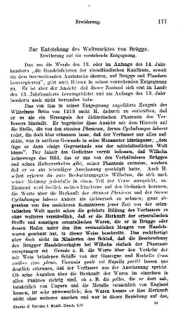 Zur Entstehung des Weltmarktes von Brügge, Erwiderung auf die vorstehende Entgegnung.