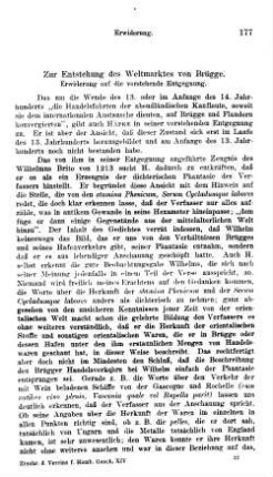 Zur Entstehung des Weltmarktes von Brügge, Erwiderung auf die vorstehende Entgegnung.