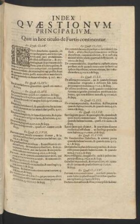 Index Quaestionum Principalium, Quae in hoc titulo de Furtis continentur.