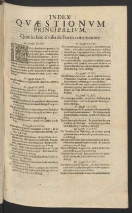 Index Quaestionum Principalium, Quae in hoc titulo de Furtis continentur.