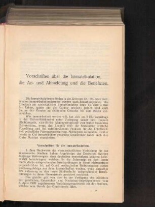 Vorschriften über die Immatrikulation, die An- und Abmeldung und die Benefizien.