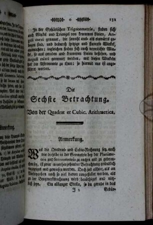 Die Sechste Betrachtung. Von der Quadrat et Cubic. Arithmetica.