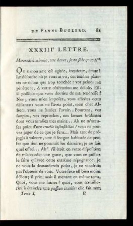 XXXIIIe Lettre. Mercredi à minuit, une heure, je ne sais quand.**