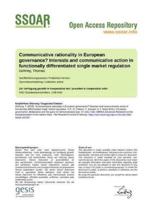 Communicative rationality in European governance? Interests and communicative action in functionally differentiated single market regulation