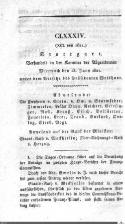 184. Sitzung, Stuttgart, 13.6.1821