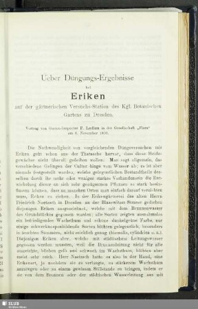 Ueber Düngungs-Ergebnisse bei Eriken auf der gärtnerischen Versuchs-Station des Kgl. Botanischen Gartens zu Dresden