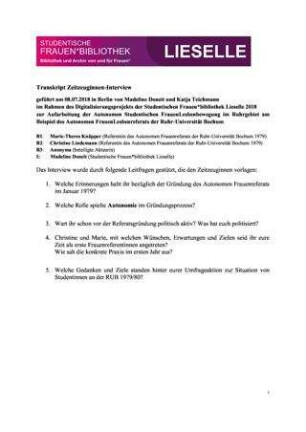 Interview: Gründungszeit des Autonomen Frauenreferats der Ruhr-Universität Bochum 1979